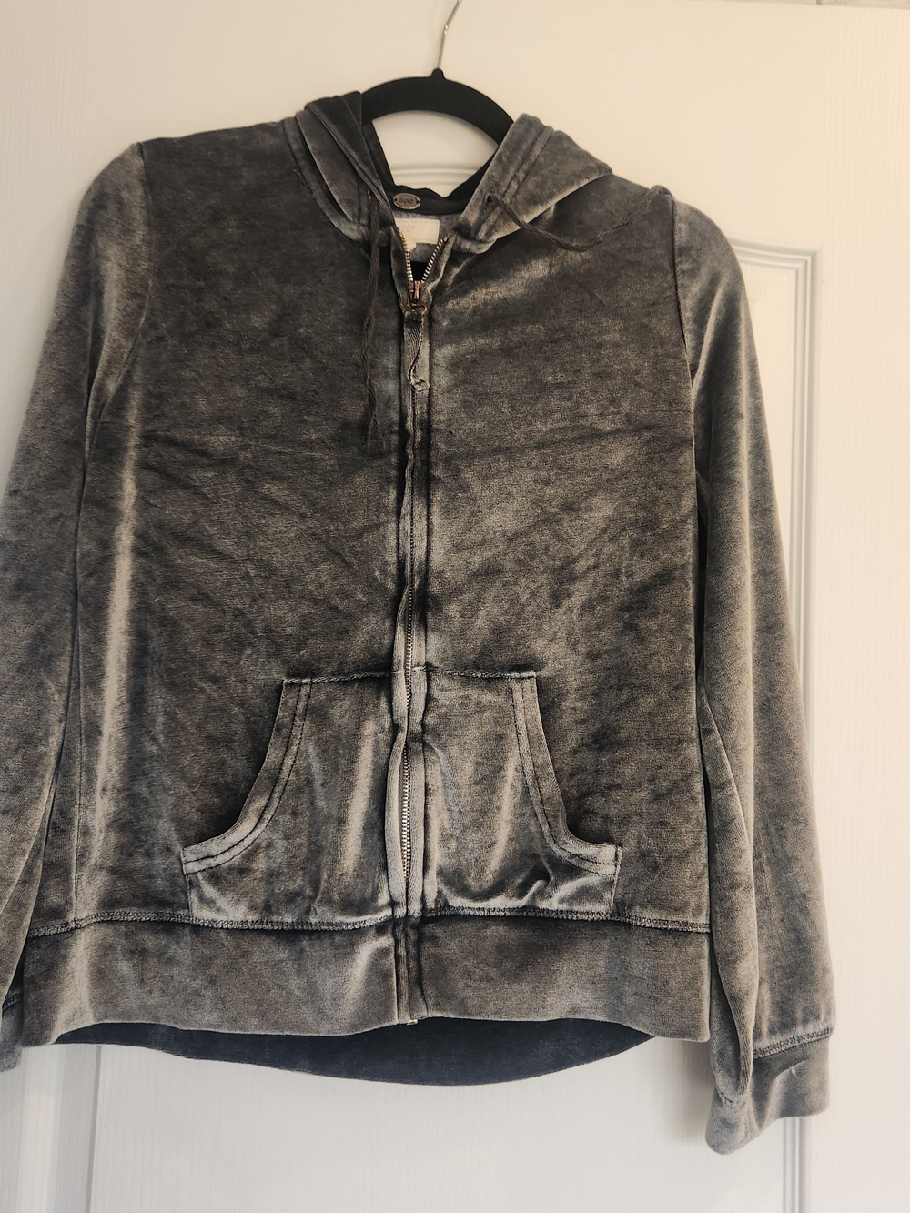 Cupio Gray Washed Velvet Zip-Up Hoodie S Euc